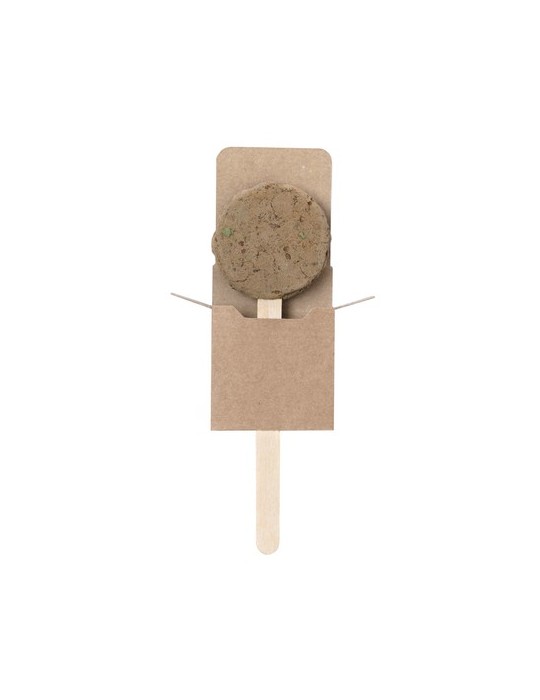 Sucette publicitaire à graines  Ebeldy Matières : carton recyclé Couleurs : naturel marquage laser ultra précis