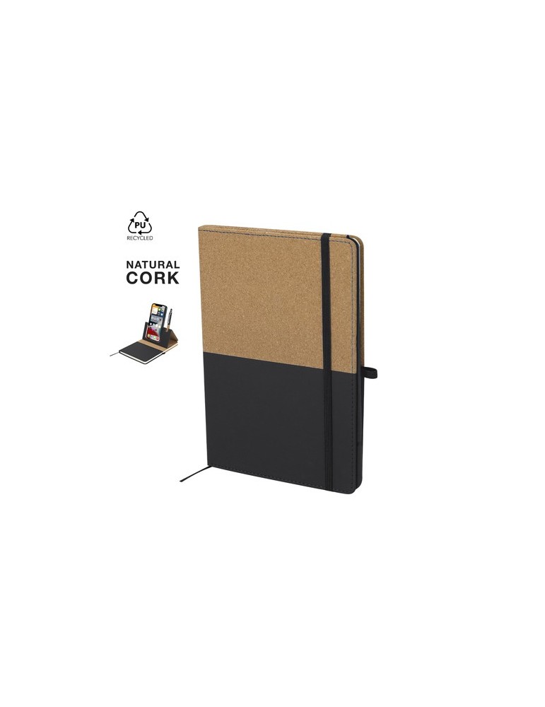 Bloc Notes publicitaire personnalisé Suttony Matières : liège Couleurs : noir personnalisable avec votre logo