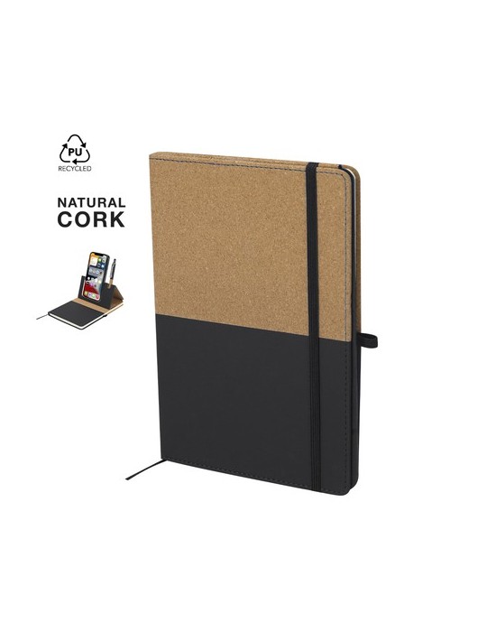 Bloc Notes publicitaire personnalisé Suttony Matières : liège Couleurs : noir personnalisable avec votre logo