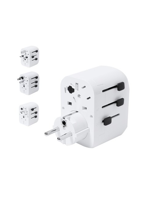 Adaptateur publicitaire de prises Wando Couleurs : blanc personnalisable avec votre logo