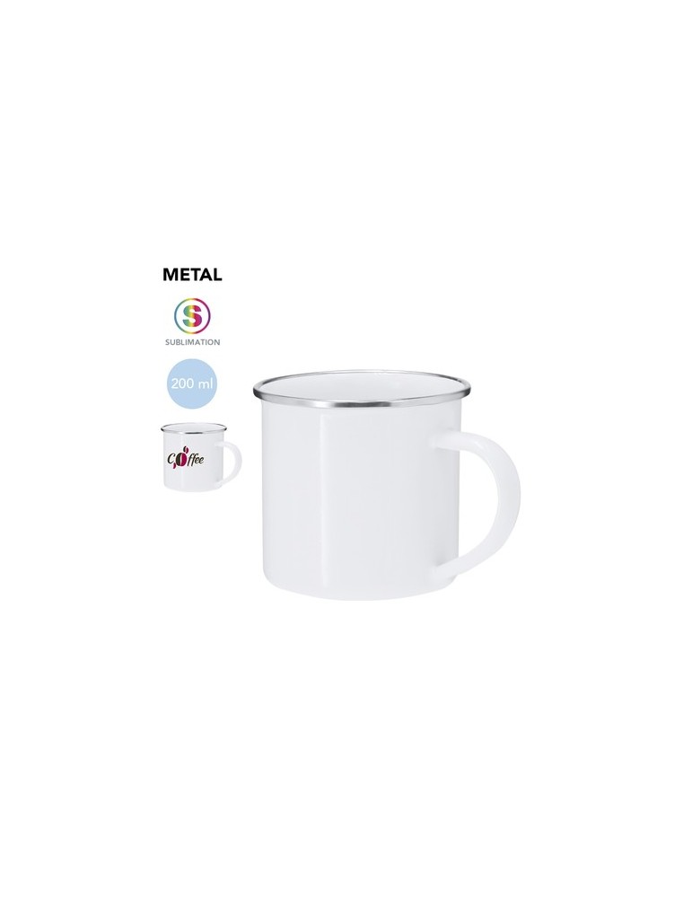 Tasse de sublimation personnalisée Deriox Matières : métal Couleurs : blanc personnalisable avec votre logo