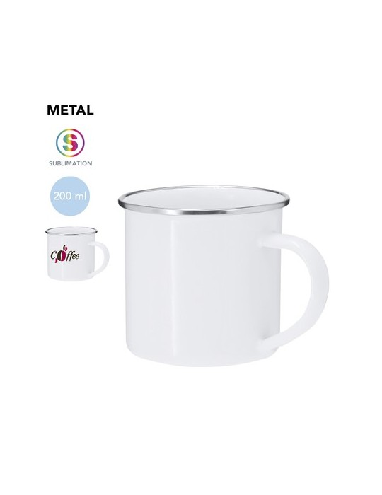 Tasse de sublimation personnalisée Deriox Matières : métal Couleurs : blanc personnalisable avec votre logo