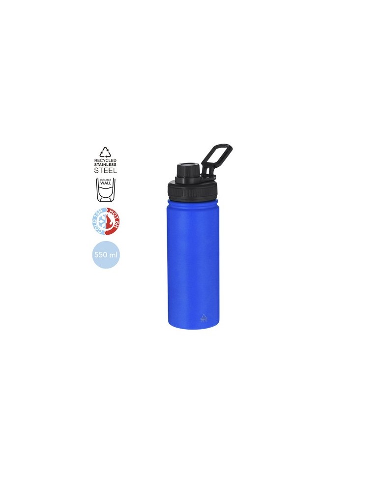 Bidon Thermique Publicitaire Éco-responsable Felmar Couleurs : bleu Matières : acier inoxydable recyclé accessoire événementiel 