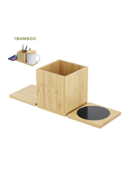Porte-Crayons Multifonction Éco-responsable Deblik Matières : bambou Couleurs : naturel personnalisable avec votre logo