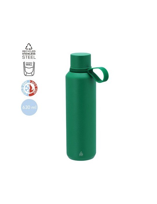 Bidon thermique personnalisé Yomar Couleurs : noir Matières : acier inoxydable recyclé marquage laser ultra précis