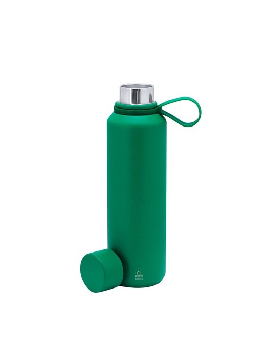 Bidon thermique personnalisé Yomar Couleurs : noir Matières : acier inoxydable recyclé impression logo haute qualité
