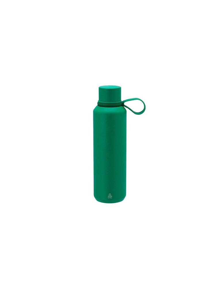 Bidon thermique personnalisé Yomar Couleurs : noir Matières : acier inoxydable recyclé goodies publicitaire événementiel