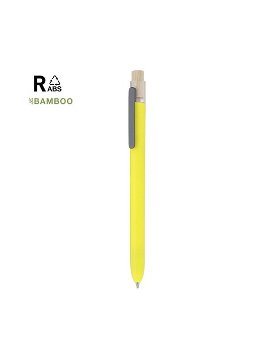 Stylo publicitaire  Pelnak Matières : bambou Couleurs : jaune marquage couleur éclatante