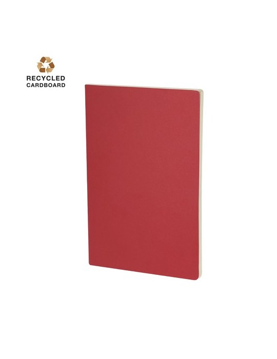 Cahier Publicitaire Éco-responsable Qeton Matières : carton recyclé Couleurs : rouge goodies entreprise design