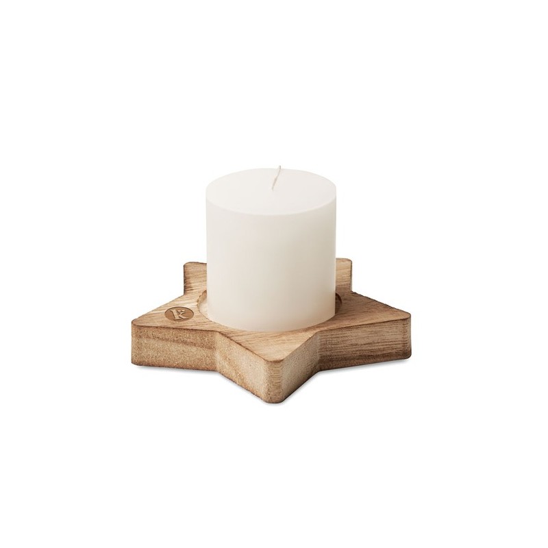 Bougeoir étoile personnalisé avec bougie - LOTUS Matières : cire Couleurs : bois cadeau collaborateur premium