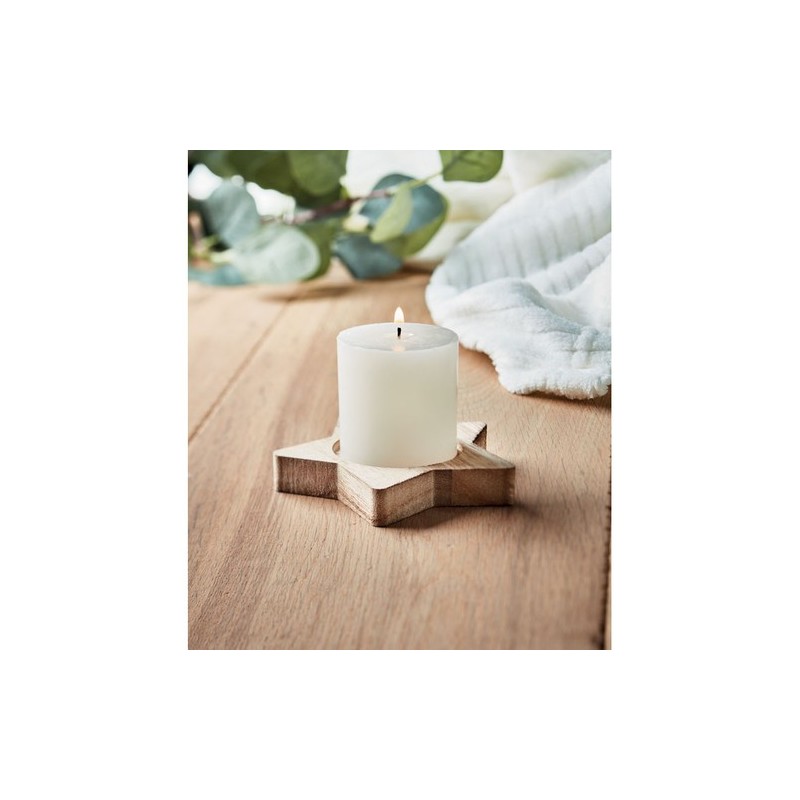 Bougeoir étoile personnalisé avec bougie - LOTUS Matières : cire Couleurs : bois personnalisation rapide en France