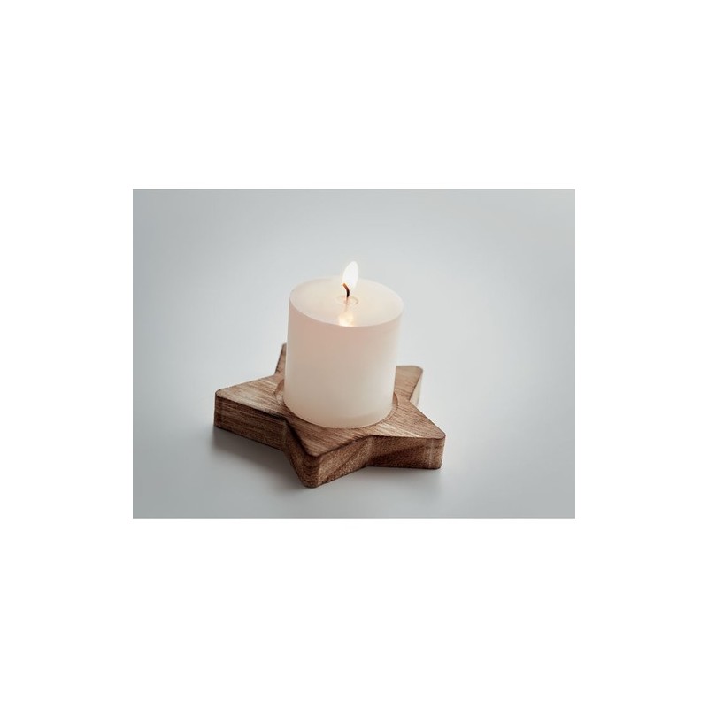 Bougeoir étoile personnalisé avec bougie - LOTUS Matières : cire Couleurs : bois accessoire événementiel unique