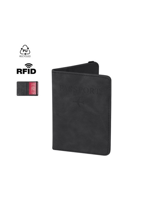 Étui publicitaire personnalisé pour passeport Jemax Couleurs : noir Matières : PU recyclé personnalisable avec votre logo
