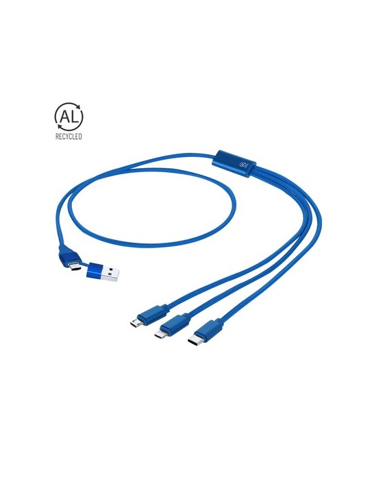 Câble de Charge publicitaire personnalisé Clodan Matières : aluminium Couleurs : bleu marquage laser ultra précis