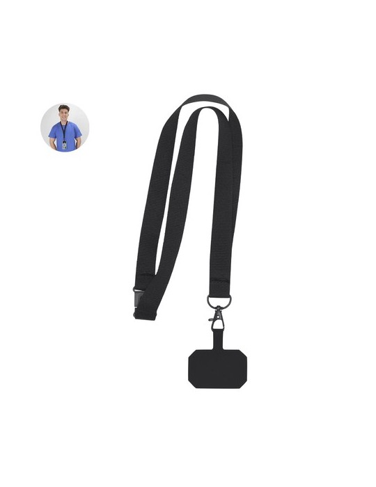 Lanyard publicitaire personnalisé Support Sailix Matières : polyester Couleurs : noir personnalisable avec votre logo