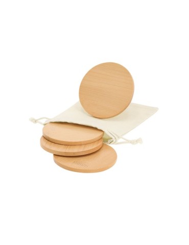 Set de Sous-Verres Publicitaires Éco-responsables Elmor Matières : bambou Couleurs : naturel marquage laser ultra précis