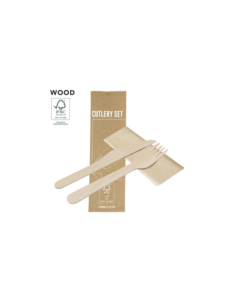 Set de Couverts Publicitaires Éco-responsables Kumix Matières : bois Couleurs : naturel personnalisable avec votre logo