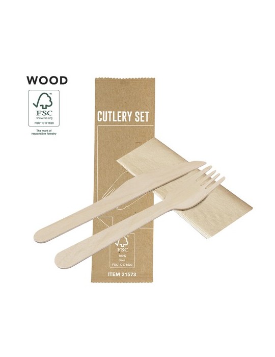 Set de Couverts Publicitaires Éco-responsables Kumix Matières : bois Couleurs : naturel personnalisable avec votre logo