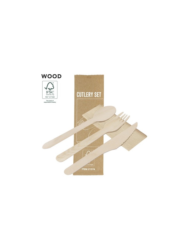 Set de couverts publicitaires en acier inoxydable - Grinox Matières : bois Couleurs : naturel personnalisable avec votre logo