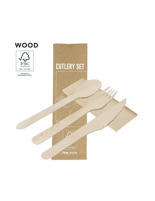 Set de couverts publicitaires en acier inoxydable - Grinox Matières : bois Couleurs : naturel personnalisable avec votre logo