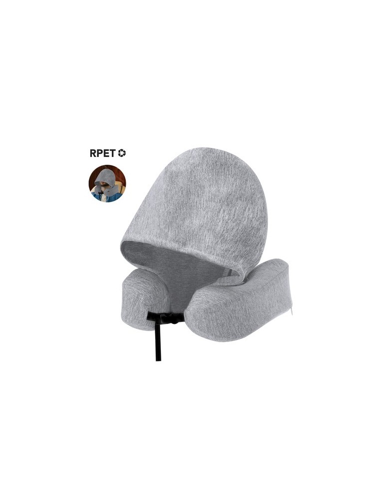 Coussin à Capuche publicitaire personnalisé Dolking Couleurs : gris Matières : polyester recyclé marquage laser ultra précis