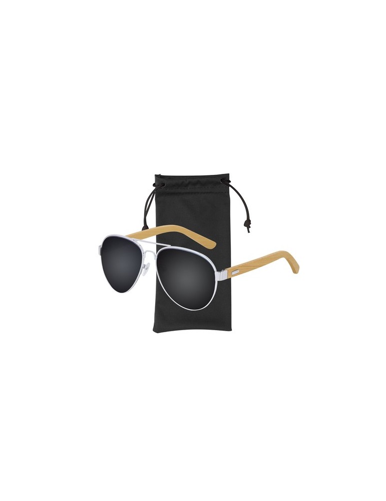 Lunettes de Soleil publicitaires s Gunok Matières : bambou Couleurs : noir marquage couleur éclatante