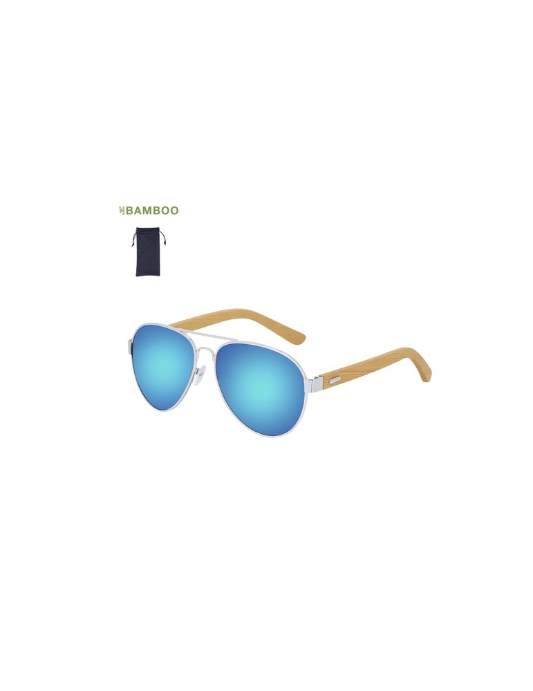 Lunettes de Soleil publicitaires s Gunok Matières : bambou Couleurs : bleu marquage laser ultra précis