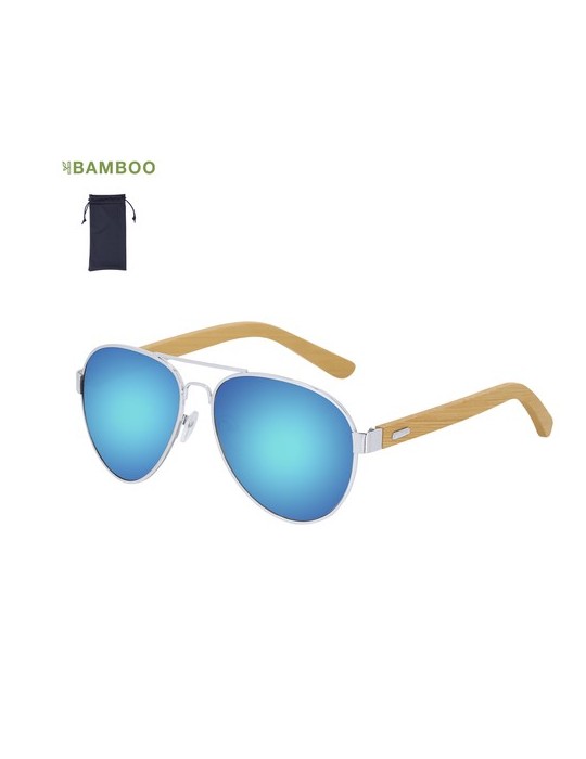 Lunettes de Soleil publicitaires s Gunok Matières : bambou Couleurs : bleu marquage laser ultra précis