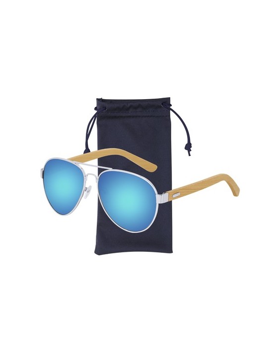 Lunettes de Soleil publicitaires s Gunok Matières : bambou Couleurs : bleu impression logo haute qualité