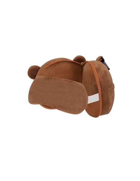 Coussin de Voyage Masque Personnalisé Stanek Couleurs : marron Matières : polyester recyclé goodies publicitaire événementiel