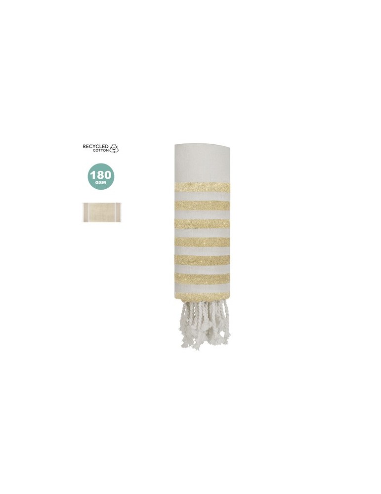 Paréo serviette publicitaire personnalisé Bak Matières : coton recyclé Couleurs : doré personnalisable avec votre logo