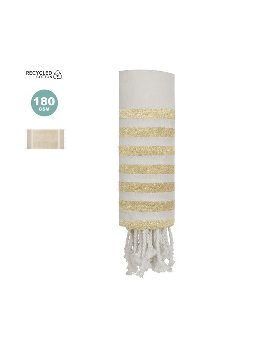 Paréo serviette publicitaire personnalisé Bak Matières : coton recyclé Couleurs : doré personnalisable avec votre logo