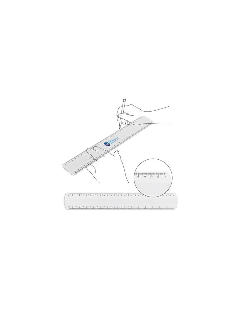 Règle transparente en plastique SAN de 30 cm - objet publicitaire