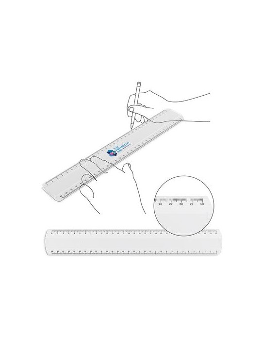 Règle transparente en plastique SAN de 30 cm - objet publicitaire