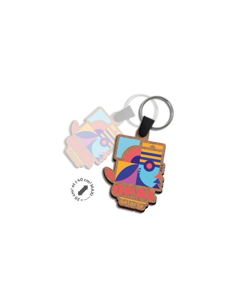 Porte-clé  en MDF épaisseur 3mm, dimensions entre 20 cm² et 40 cm² - objet publicitaire