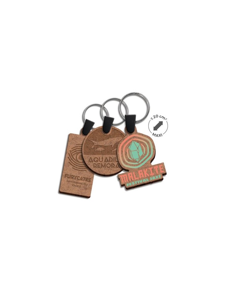 Porte-clé personnalisé en MDF épaisseur 3 mm, format maxi 20 cm² - objet publicitaire