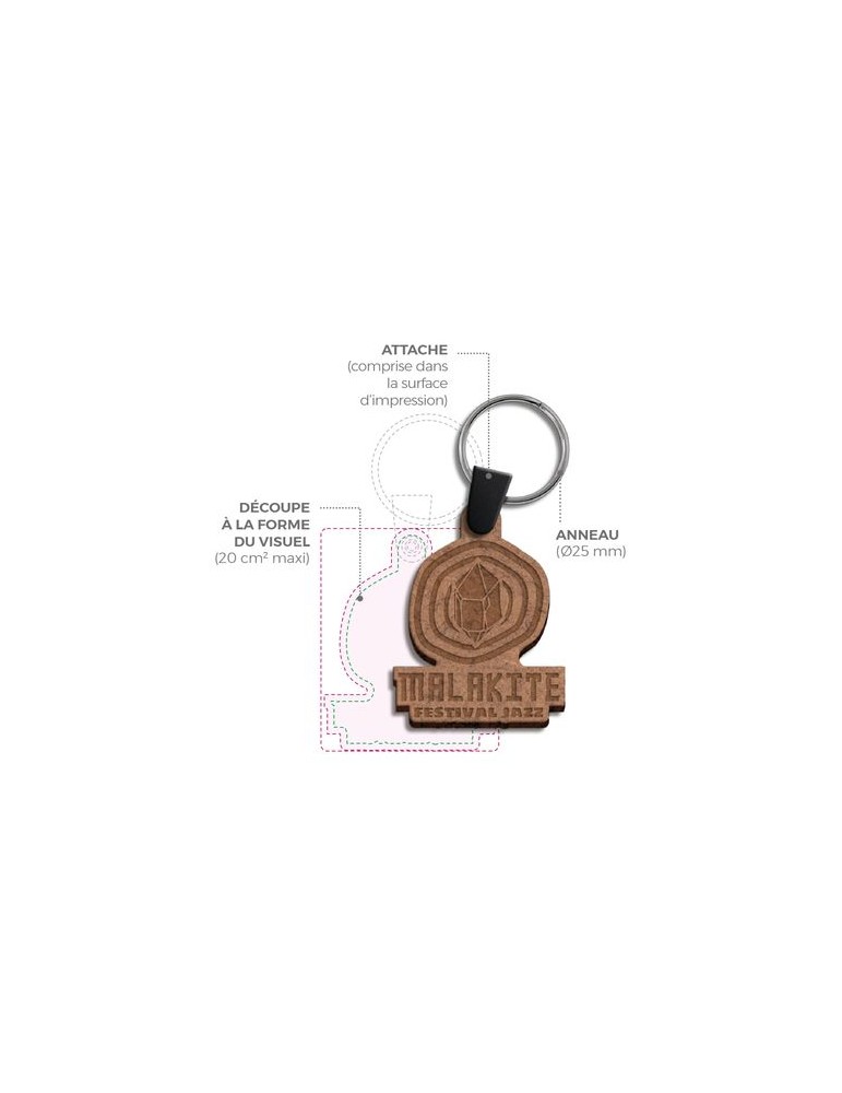 Porte-clé personnalisé en MDF épaisseur 3 mm, format maxi 20 cm² - objet publicitaire marquage laser ultra précis