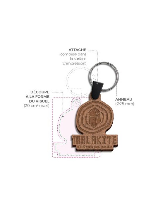 Porte-clé personnalisé en MDF épaisseur 3 mm, format maxi 20 cm² - objet publicitaire marquage laser ultra précis