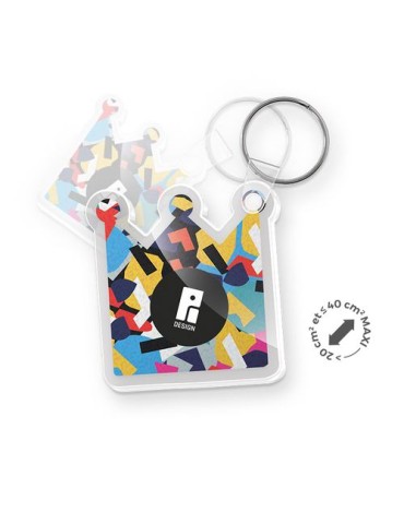 Porte-clé personnalisé en PMMA épaisseur 3mm, dimensions entre 20 cm² et maximum 40 cm² - objet publicitaire