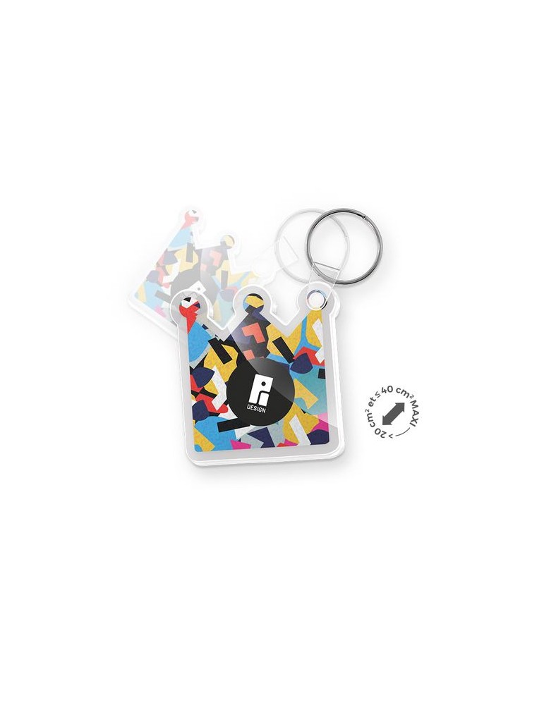 Porte-clé personnalisé en PMMA épaisseur 3mm, dimensions entre 20 cm² et maximum 40 cm² - objet publicitaire