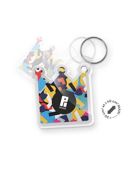 Porte-clé personnalisé en PMMA épaisseur 3mm, dimensions entre 20 cm² et maximum 40 cm² - objet publicitaire