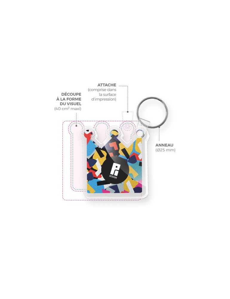 Porte-clé personnalisé en PMMA épaisseur 3mm, dimensions entre 20 cm² et maximum 40 cm² - objet publicitaire goodies publicitair