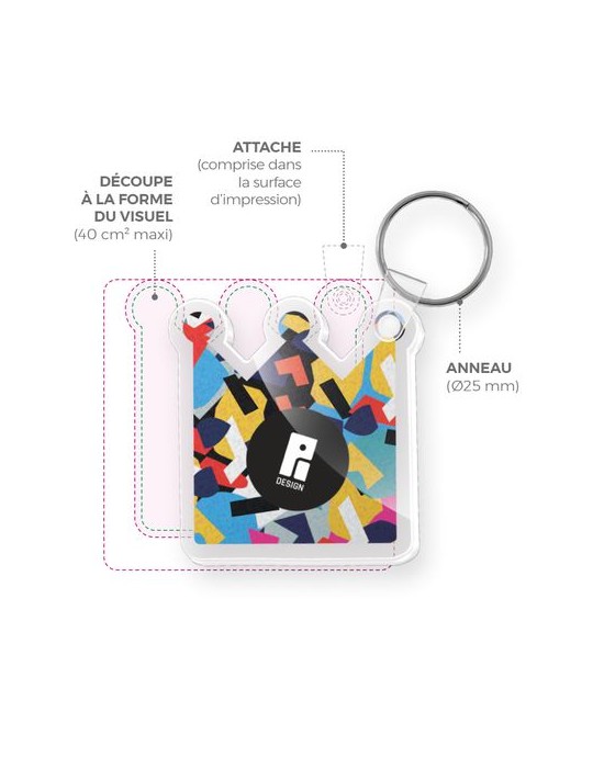 Porte-clé personnalisé en PMMA épaisseur 3mm, dimensions entre 20 cm² et maximum 40 cm² - objet publicitaire goodies publicitair