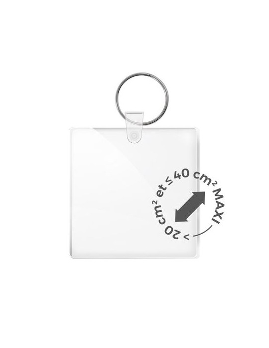 Porte-clé personnalisé en PMMA épaisseur 3mm, dimensions entre 20 cm² et maximum 40 cm² - objet publicitaire impression haute dé