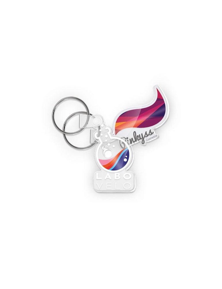 Porte clé publicitaire personnalisé en PMMA épaisseur 3mm, taille maxi 20 cm² impression haute définition