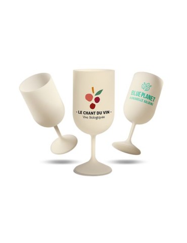 Verre à pied réutilisable en bio-composite 18 cl ras bord - objet publicitaire