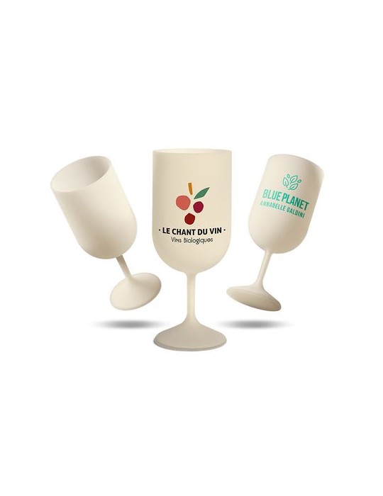 Verre à pied réutilisable en bio-composite 18 cl ras bord - objet publicitaire