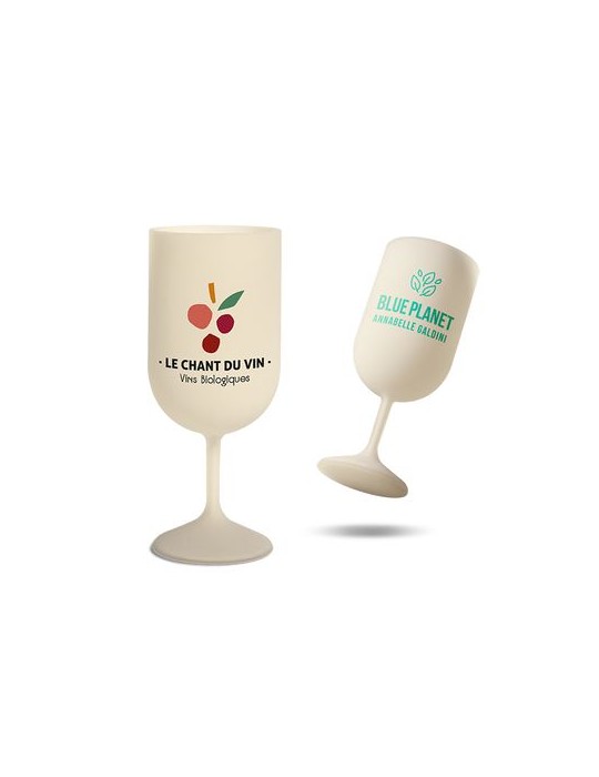 Verre à pied réutilisable en bio-composite 18 cl ras bord - objet publicitaire