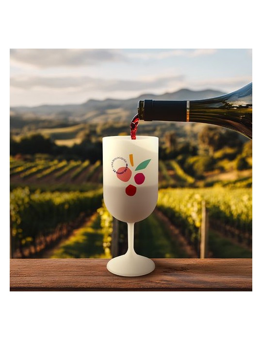 Verre à pied réutilisable en bio-composite 18 cl ras bord - objet publicitaire