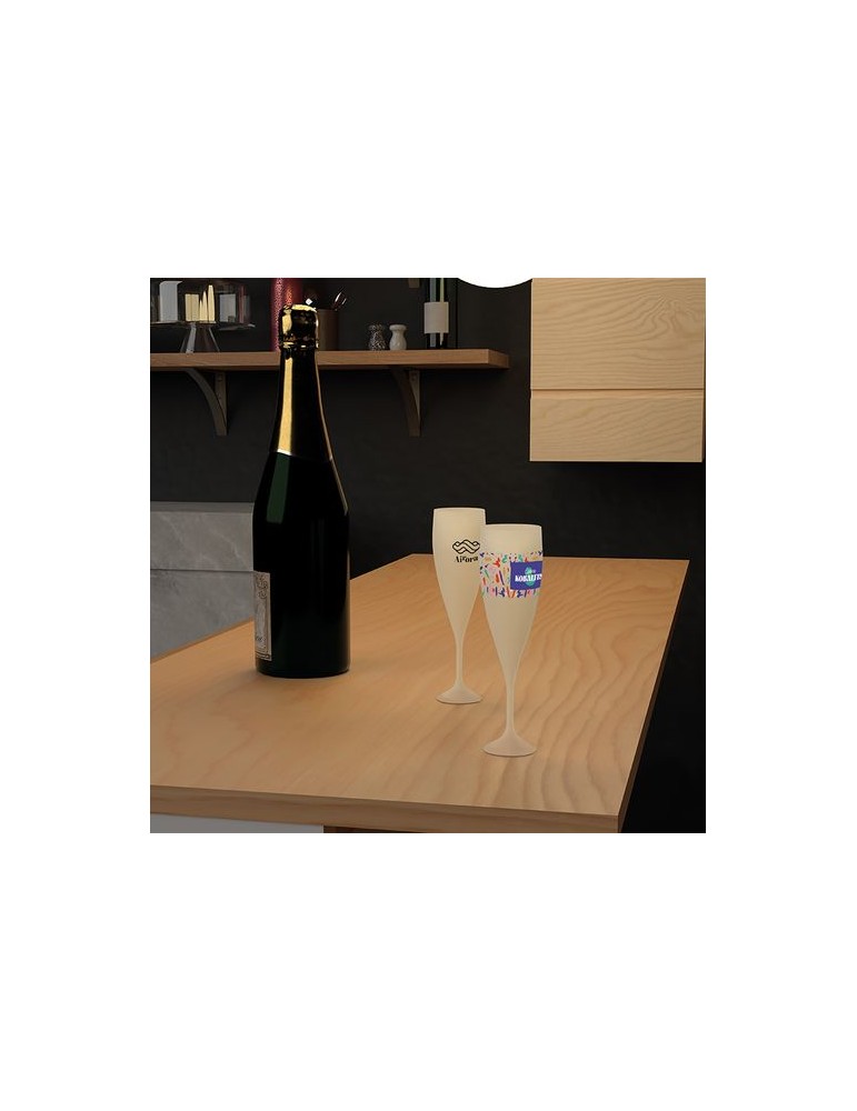 Flûte à champagne réutilisable en biocomposite 14 cl personnalisée Ras Bord marquage laser ultra précis